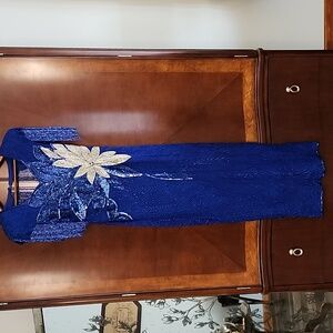 Raiment Fashion Inc, NY Vtg Royal Blue Silk Beaded And Sequin Maxi Dress, Formal